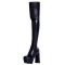 Round Toe Chunky Heels Platforms Side Zipper Over The Knees Thigh Highs Boots - Black Faux Leather