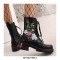 Round Toe Chunky Heels Platforms Ankle LaceUp Floral Embroidery Boots with Side Zipper - Black