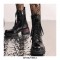Round Toe Chunky Heels Platforms Ankle LaceUp Floral Embroidery Boots with Side Zipper - Black