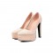 Pointed Toe Block Heels Fabric Embroidery Flowers Platforms Pumps - Apricot