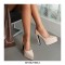 Pointed Toe Block Heels Fabric Embroidery Flowers Platforms Pumps - Apricot