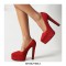 Pointed Toe Block Heels Fabric Embroidery Flowers Platforms Pumps - Red