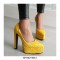 Pointed Toe Block Heels Fabric Embroidery Flowers Platforms Pumps - Yellow