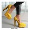 Pointed Toe Block Heels Fabric Embroidery Flowers Platforms Pumps - Yellow