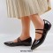 Pointed Toe Double Buckle Straps Mary Jane Elegant Flats - Black Blue