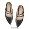 Pointed Toe Double Buckle Straps Mary Jane Elegant Flats - Black Blue