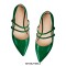 Pointed Toe Double Buckle Straps Mary Jane Elegant Flats - Green