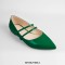 Pointed Toe Double Buckle Straps Mary Jane Elegant Flats - Green