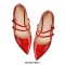 Pointed Toe Double Buckle Straps Mary Jane Elegant Flats - Red