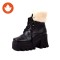 Round Toe Chunky Heels Lace Up Autumn Boots - Black Faux Leather