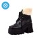 Round Toe Chunky Heels Lace Up Winter Boots - Black Faux Leather