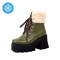 Round Toe Chunky Heels Lace Up Winter Boots - Green Faux Leather