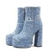 Round Toe Chunky Heels Ankle Highs Side Zipper Letter Printed Platforms Boots - LightBlue Fabric