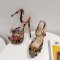 Peep Toe Butterfly Knot Flower Design Ankle Buckle Straps Stiletto Heels Platforms Sandals- Multicolor Faux Leather