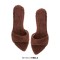 Pointed Open Toe Stiletto Heels Slip On Sherpa Slippers Sandals - Brown Faux Wool