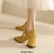 Square Toe Chunky Heels Mary Janes Buckle Straps Vintage Pumps - Yellow