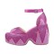 Peep Toe Chunky Heels Rhinestones Platforms Ankle Buckle Straps Sandals - Hot Pink