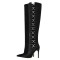 Pointed Toe Stiletto Heels Rhinestone Chain Over The Knee Thigh High Booties - Black Flock