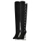 Pointed Toe Stiletto Heels Rhinestone Chain Over The Knee Thigh High Booties - Black Flock