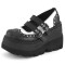 Round Toe Chunky Heels Platforms Mary Janes Double Straps Gothic Punk Wedges Pumps - Black