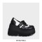 Round Toe Chunky Heels Platforms Mary Janes Double Straps Gothic Punk Wedges Pumps - Black