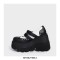 Round Toe Chunky Heels Platforms Mary Janes Double Straps Gothic Punk Wedges Pumps - Black
