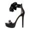 Peep Toe Stiletto Heels Low Platforms Ankle Ribbon Lace Up Sandals - Black Patent