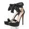 Peep Toe Stiletto Heels Low Platforms Ankle Ribbon Lace Up Sandals - Black Patent