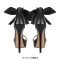 Peep Toe Stiletto Heels Low Platforms Ankle Ribbon Lace Up Sandals - Black Patent