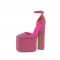 Square Toe Chunky Heels Rhinestones Dorsay Platforms Nightclub Pumps - Hot Pink