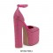 Square Toe Chunky Heels Rhinestones Dorsay Platforms Nightclub Pumps - Hot Pink