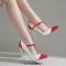 Pointed Toe Stiletto Heels Buckle T Straps Mary Janes Pumps - White