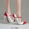 Pointed Toe Stiletto Heels Buckle T Straps Mary Janes Pumps - White