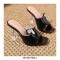 Peep Toe Crystal Buckle Transparent Spike Heels Sandals Slippers - Black