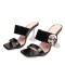 Peep Toe Rhinestones Line Double Straps Transparent Spike Heels Sandals Slippers - Black - Size 15 - SPECIAL