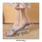Peep Toe Rhinestones Line Double Straps Transparent Spike Heels Sandals Slippers - Blue