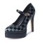 Chunky Heels Pointed Toe Mary Janes Checkered Platforms Pumps Sandals - Black