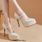 Chunky Heels Pointed Toe Mary Janes Checkered Platforms Pumps Sandals - Beige