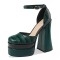 Chunky Heels Square Toe Ankle Buckle Straps Platforms Pumps Sandals - Green
