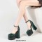 Chunky Heels Square Toe Ankle Buckle Straps Platforms Pumps Sandals - Green