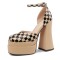 Chunky Heels Square Toe Ankle Buckle Straps Checkered Platforms Pumps Sandals - Apricot