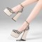 Chunky Heels Square Toe Ankle Buckle Straps Checkered Platforms Pumps Sandals - Apricot