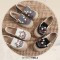 Round Toe Linen Retro Bohemian Slip On Embroidered Help Flats Loafers - Gray Cotton