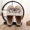 Round Toe Linen Retro Bohemian Slip On Embroidered Help Flats Loafers - White Cotton