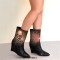 Pointed Toe Shiny Skull Ankle Highs Wedges Boots - Black
