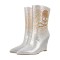 Pointed Toe Shiny Skull Ankle Highs Wedges Boots - White