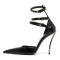 Pointed Toe Ankle Buckle Straps Curved Stiletto Heels Mary Janes Pumps - Black
