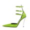 Pointed Toe Ankle Buckle Straps Curved Stiletto Heels Mary Janes Pumps - Green