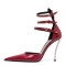 Pointed Toe Ankle Buckle Straps Curved Stiletto Heels Mary Janes Pumps - Red