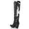 Pointed Toe Chunky Heels Rhinestones Crystals Cowboy Western Knee Highs Boots - Black